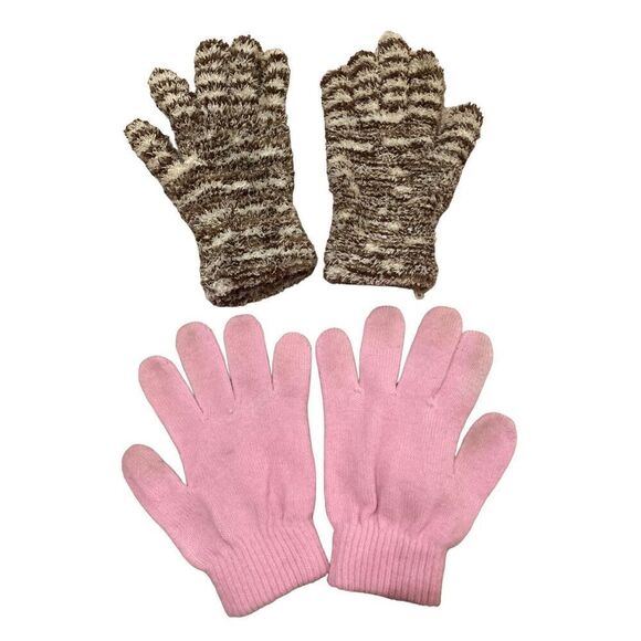 2 Pairs Winter Gloves Stripes Striped Fuzzy Warm Soft Fall Ski Snow Snowboarding - Picture 1 of 4